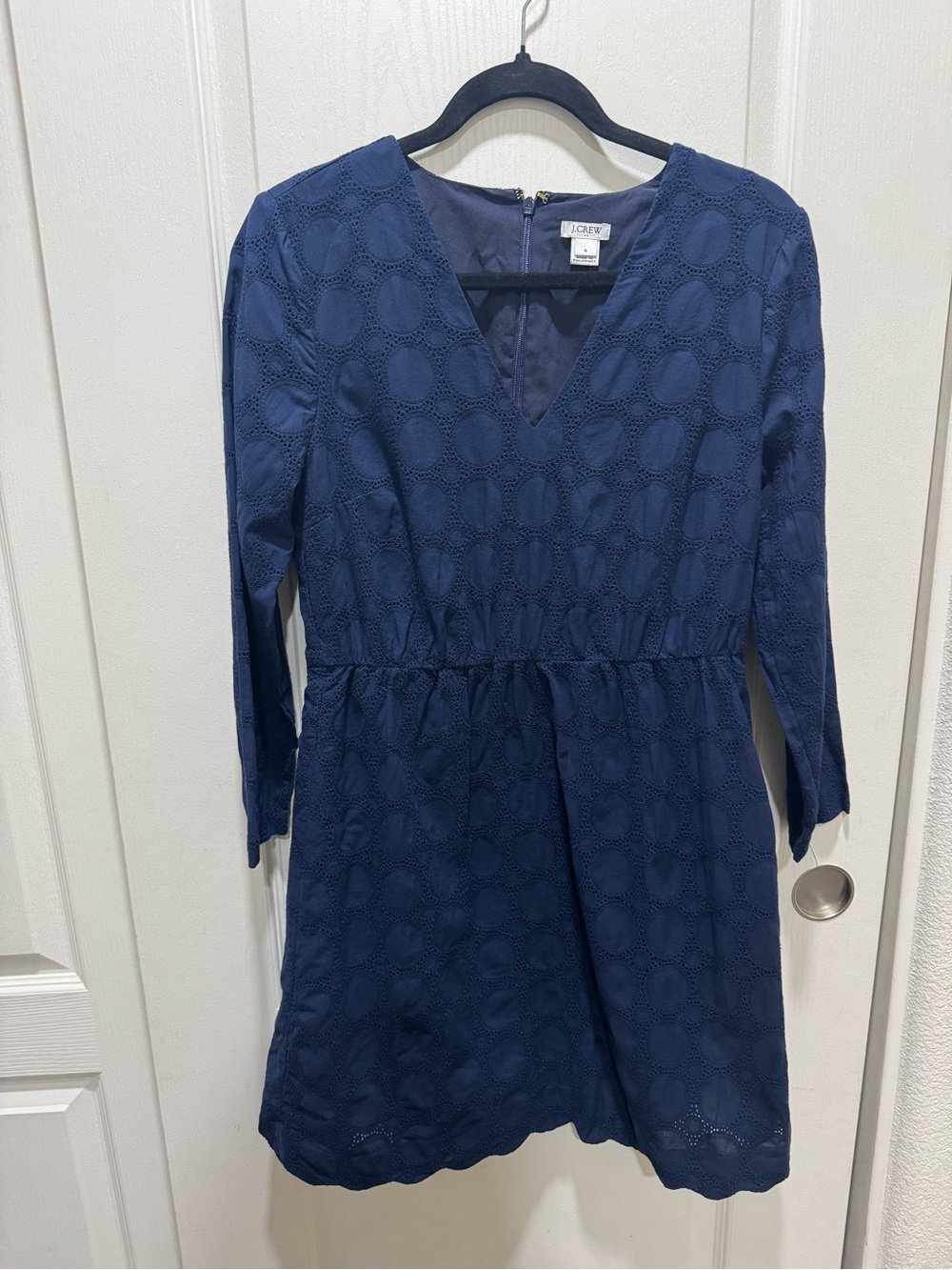 J.Crew Navy Blue Eyelet Lace Long Sleeve Dress Size 6